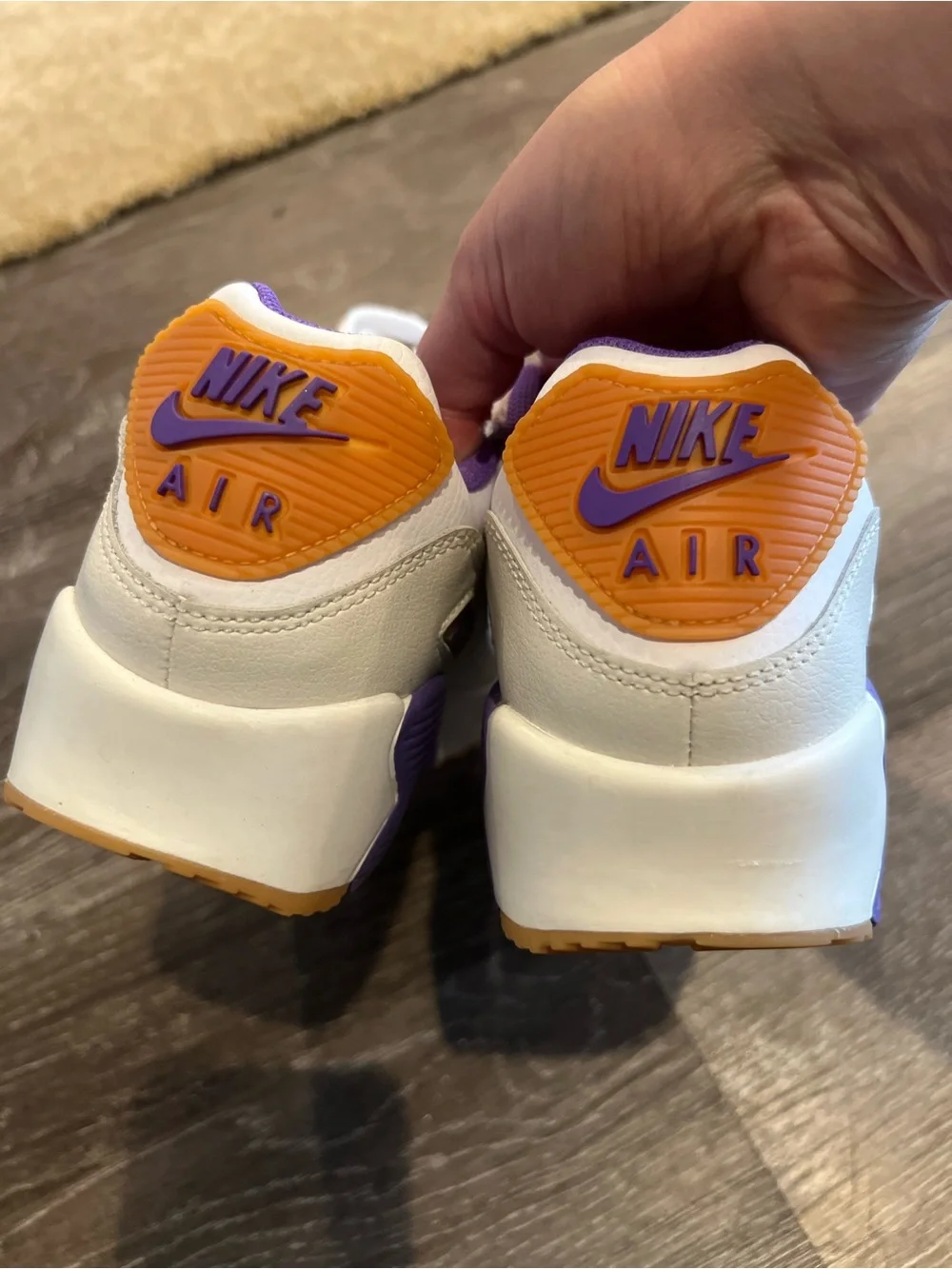 Nike Air Max White Sneakers with Purple Interior and Orange Lace Details 5.5Y
